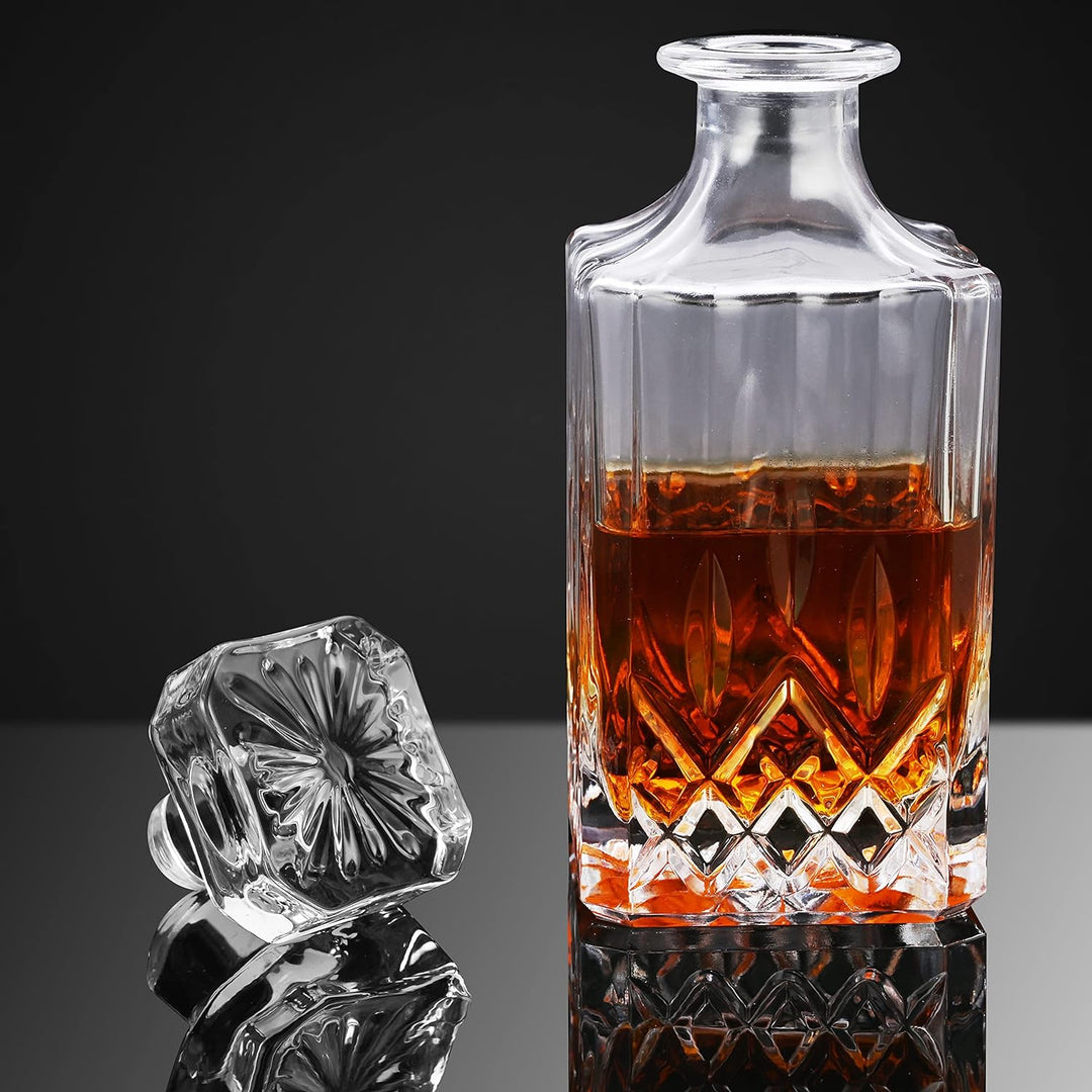 Cieex Whiskey Karaffe Set , 750ml Dekanter mit 4 x 220ml Whiskeygläser 12 Steine Schöne, Geschenk Bo