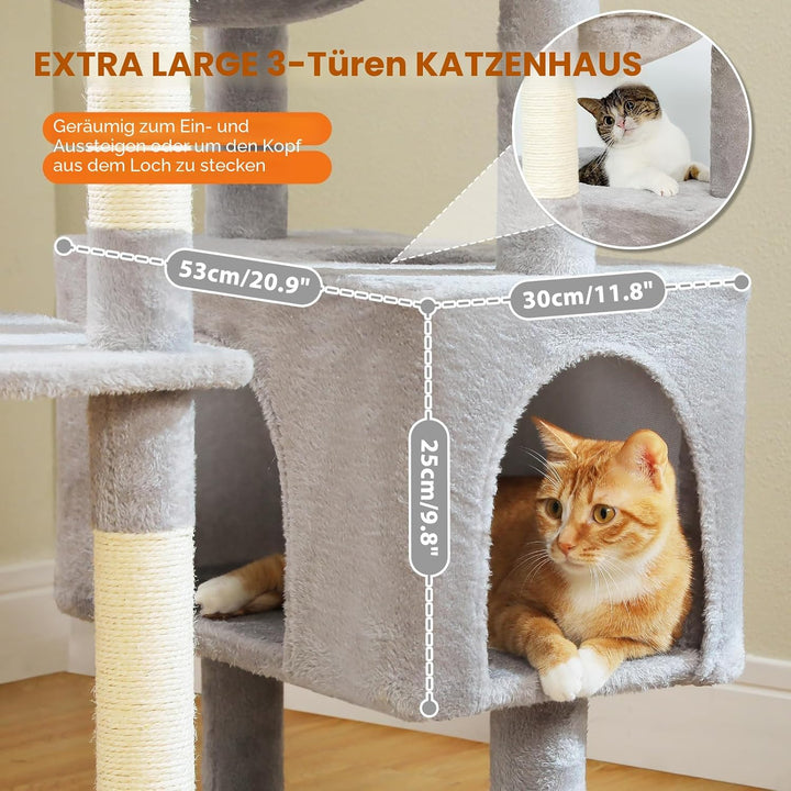 PAWZ Road Kratzbaum für grosse Katzen, 184 cm, 1,9 m grosser Katzenturm mit Sisalüberzogenen Kratzbä
