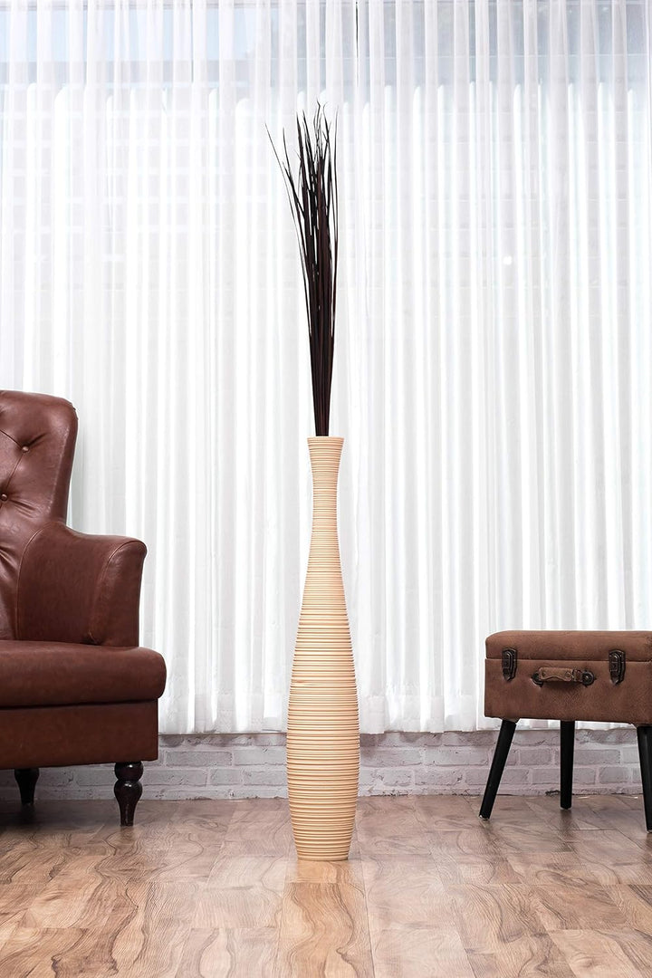 Leewadee Grosse Bodenvase für Dekozweige hohe Standvase Design Holzvase, Holz, 90 cm, Creme 90 cm Cr