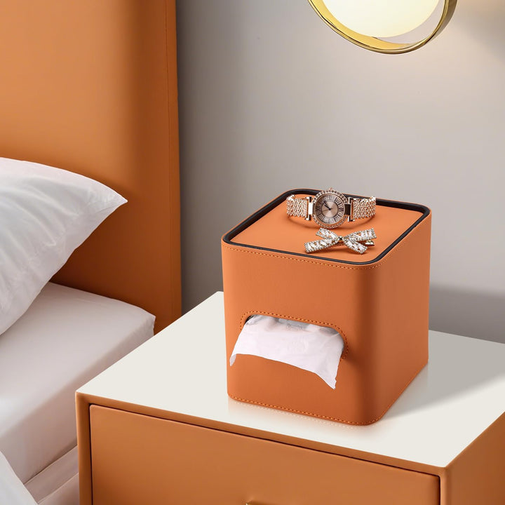 GORESE Taschentuchbox,Leder Quadratische Kosmetiktücherbox Papiertaschentuchhalter Taschentuchspende