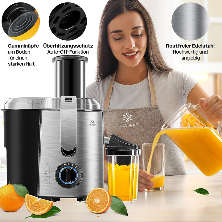 KESSER® Entsafter für Obst und Gemüse aus Edelstahl 1100W grosse 85 mm Einfüllöffnung inkl. Reinigun