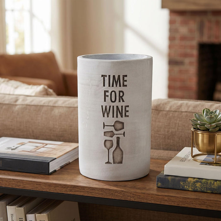 levandeo Beton Weinkühler Grau H21cm Flaschenkühler Time for Wine Sektkühler Tischdeko Spruch Candle