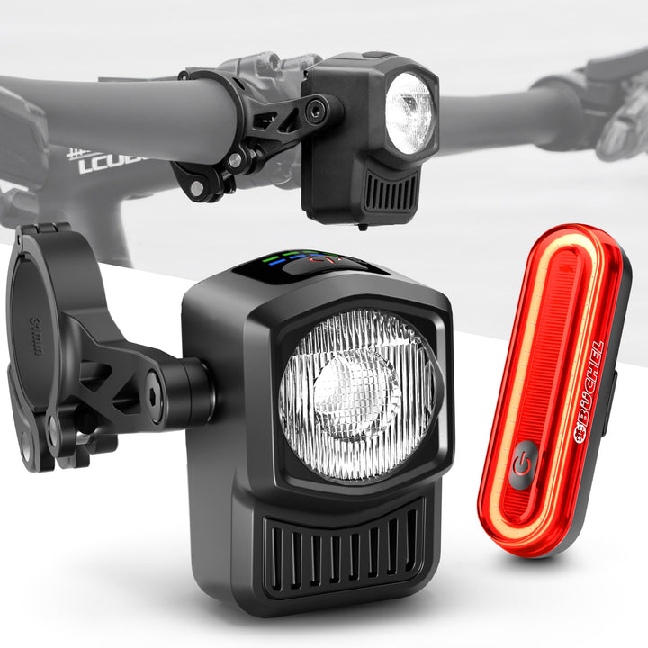 BÜCHEL Fahrradlicht Set - USB-C Fahrrad Lichter LED Set mit 8h Leuchtdauer & Kontrollanzeige - Front