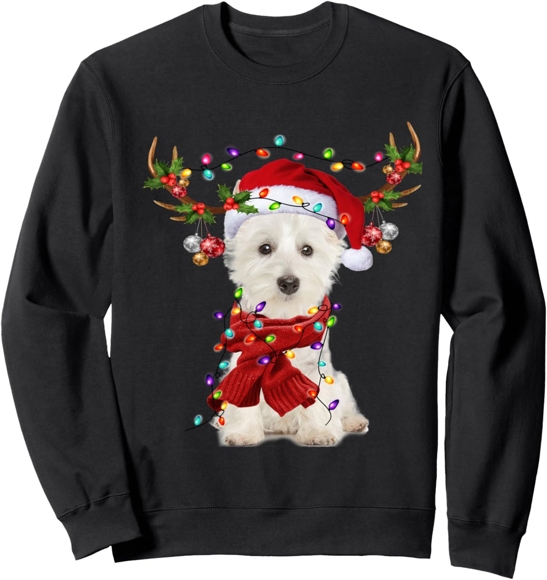 Santa Westie Hund Rentier Weihnachtsbeleuchtung Sweatshirt