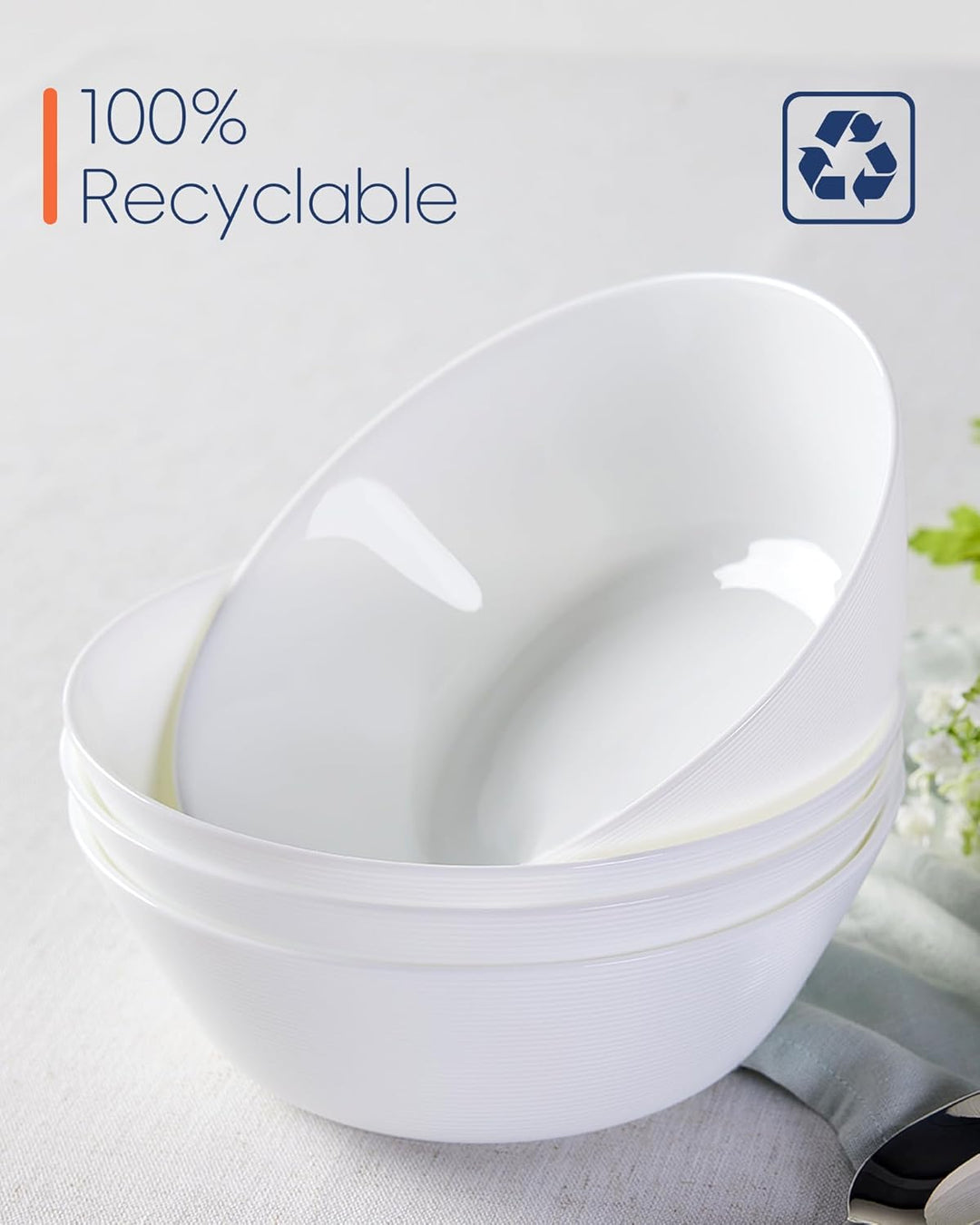 Suppenschalen Set 4-teilig, Opalglas 7,5 Zoll Weiss, Füllmenge: 1124 ml, für Ramen, Nudeln, Salat, O