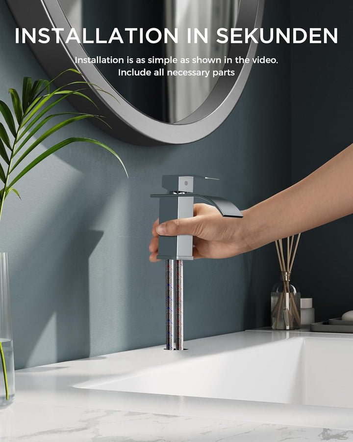 FORIOUS Wasserhahn Bad,Wasserfall Waschtischarmatur Einhandmischer Armatur Waschbecken mit Auslauf H