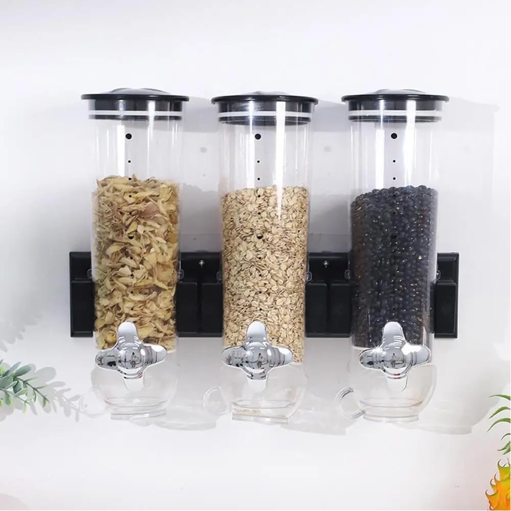 BAKAJI Dreifacher Müsli-Spender zur Wandmontage, Wandmontage, Spender für trockene Lebensmittel, Süs