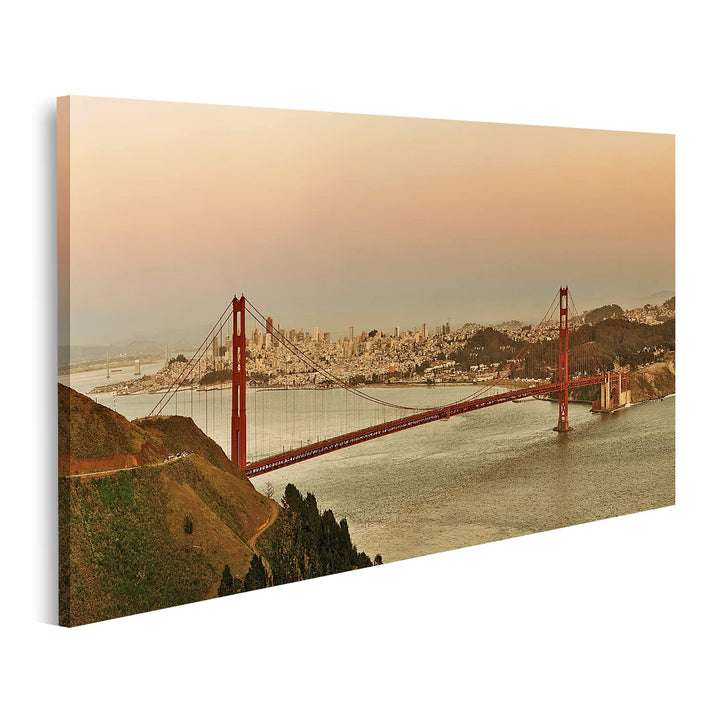 islandburner Bild auf Leinwand Golden Gate Bridge Panorama Bei Sonnenuntergang In San Francisco Bild
