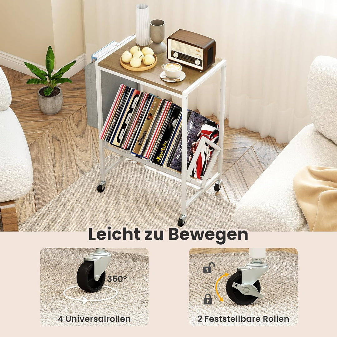 COSTWAY Plattenspieler Regal, Schallplattenregal mit Vinylaufbewahrung & Zeitschriftenhalter, Schall