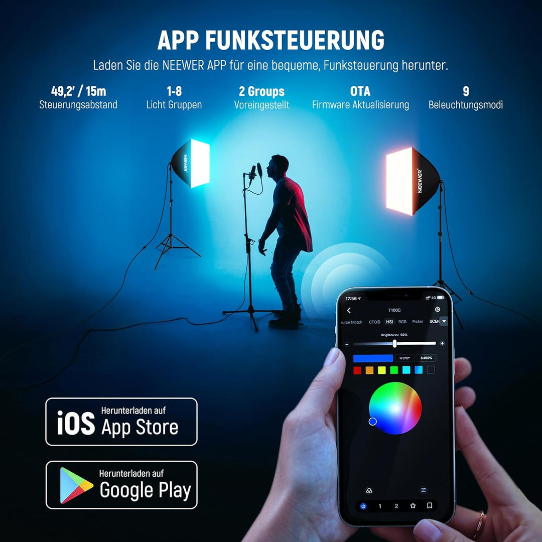 NEEWER RGB Softbox Beleuchtungsset mit App Steuerung und 9 Effektmodi, 2er Pack 24W CE/UKCA zertifiz
