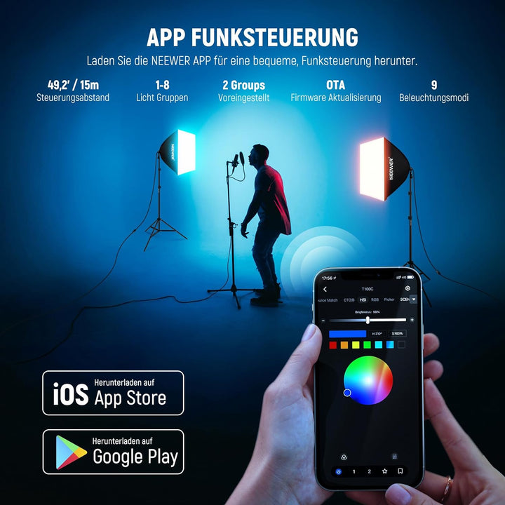 NEEWER RGB Softbox Beleuchtungsset mit App Steuerung und 9 Effektmodi, 2er Pack 24W CE/UKCA zertifiz