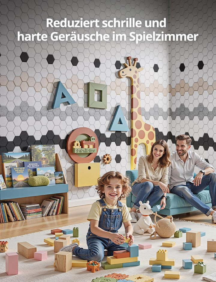 Kuchoow Waben Akustikpaneele Selbstklebend 12 Stück Akustikplatten für Wand &amp; Akustik Buero, Schwarz