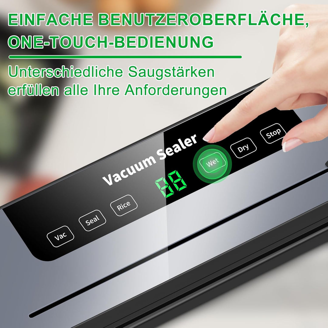 Vakuumiergerät, 7 in 1 Vakuumierer mit 100 Vakuumierbeutel, Vakuumiergerät Profi mit Cutter und Digi