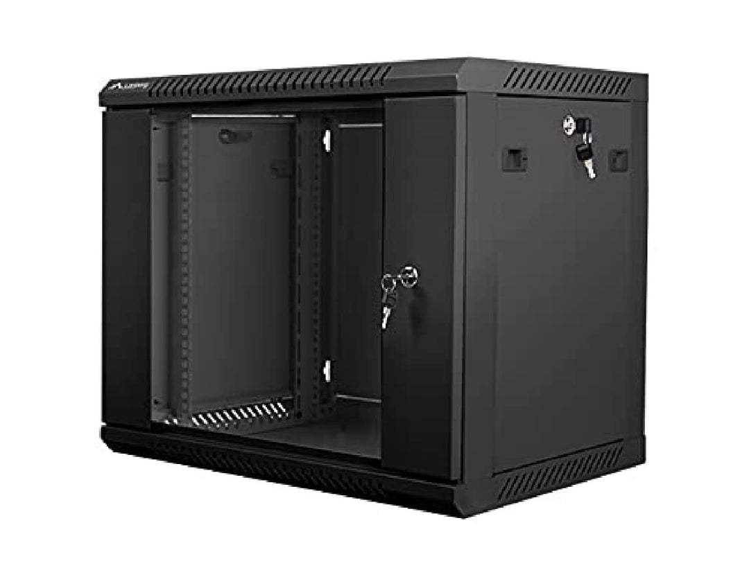 Lanberg 19'' Wall-Mounted Installation Cabinet 9U 600x450mm Black (Glass Door)