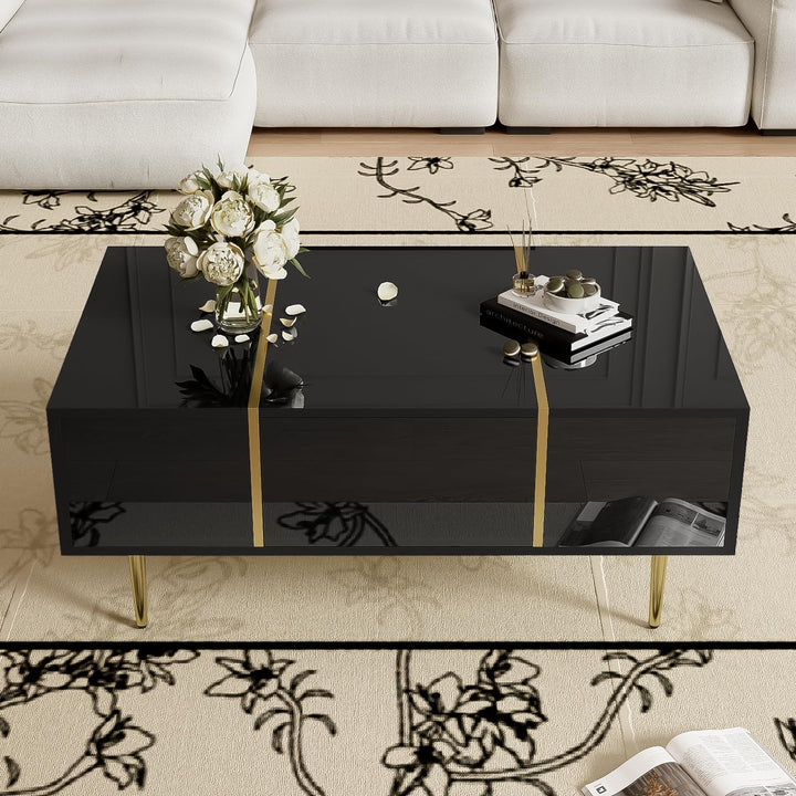BTM Moderner Couchtisch in Schwarz mit Hochglanz und 2 Schubladen, 100 cm (L) x 60 cm (B) x 41,5 cm