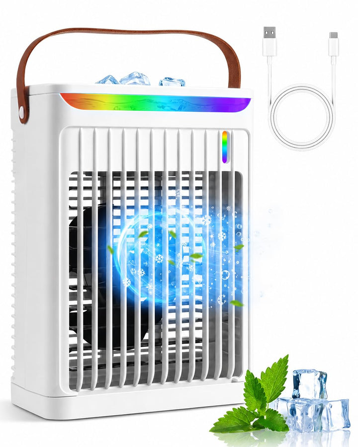 Luftkühler mit Verdunstungskühlung, Mini Klimaanlage, 4-In-1 700ml Mini Air Conditioner Mit 2-/4-/6-