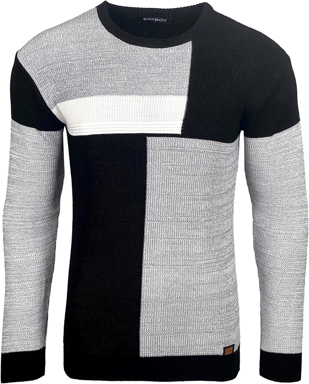 Baxboy Herren Pullover Slim Fit Rundhals Strick-Pullover Rundkragen Moderner Männer schwarzer Pulli