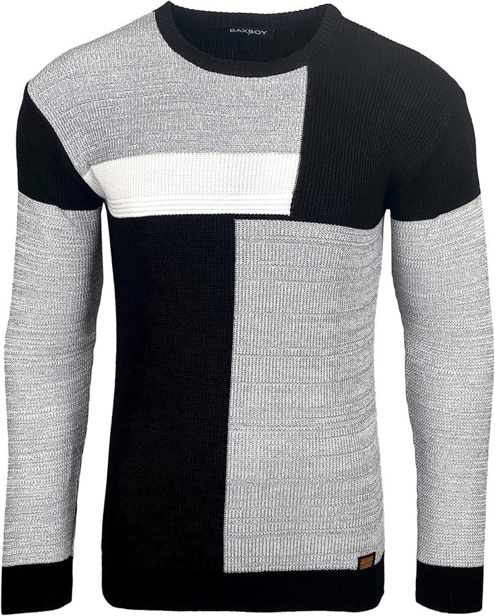 Baxboy Herren Pullover Slim Fit Rundhals Strick-Pullover Rundkragen Moderner Männer schwarzer Pulli