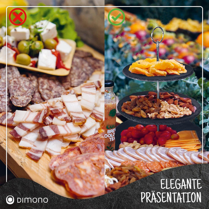 Dimono® Etagere Premium Servier-Ständer 3-Etagen; Servier-Tablett aus echten Schiefer-Naturstein für