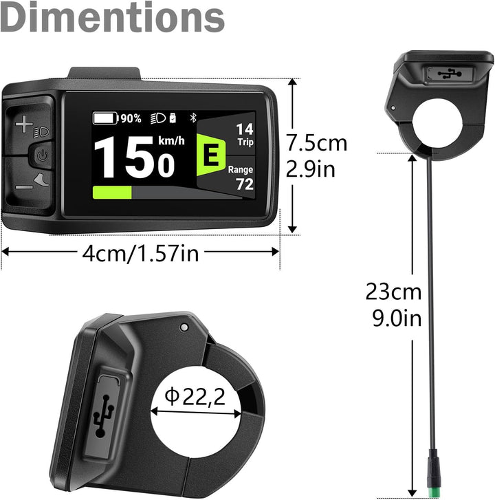 C080 Display für BAFANG Mittelmotoren M400, M500 mit USB-C Ladeanschluss, Elektro Fahrrad Mid Motore