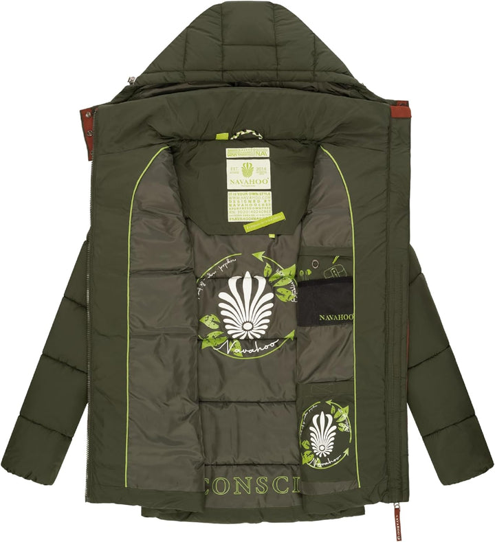 Navahoo Damen Kurze Winterjacke Steppjacke warm mit Abnehmbarer Kapuze aus recycelten Materialien Wa