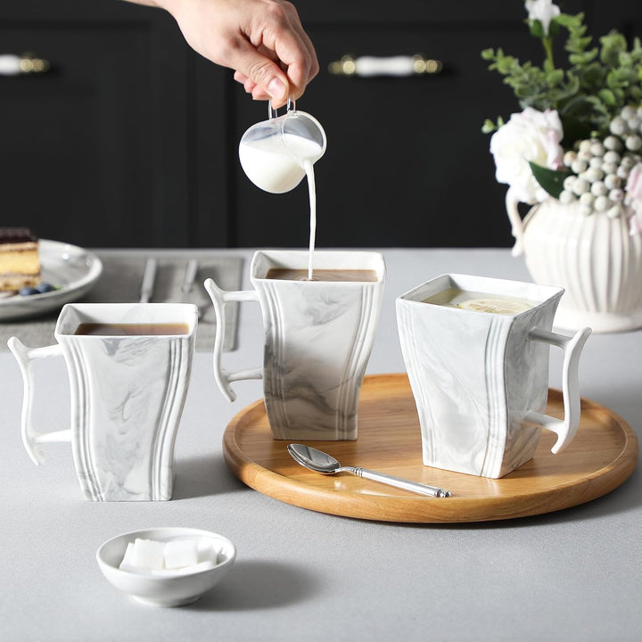 MALACASA Porzellan Kaffeetassen 6er Set, 470 ml Kaffeetassen mit Henkel, Grosse Keramik Kaffeetasse,