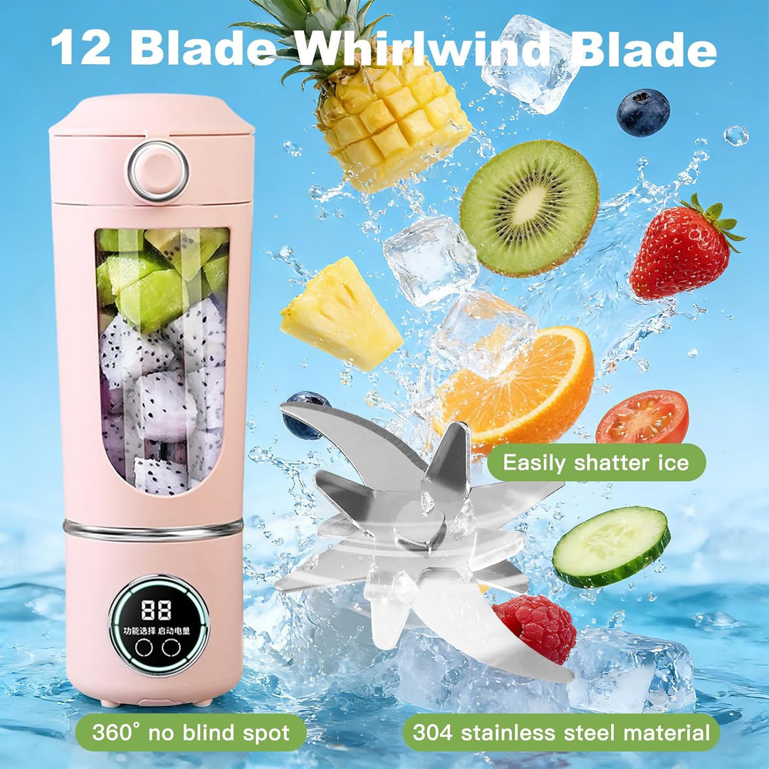 Tragbarer Mixer Smoothie Maker, 700 ml Kleiner Entsafter, Typ-C Wiederaufladbar, mit 12 Rostfreien K