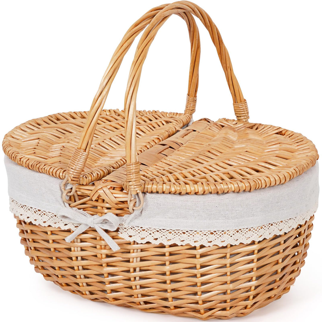 Happypicnic Picknickkorb aus Weidengeflecht mit Griff, 38,1 cm grosser, leerer Picknickkorb mit Deck