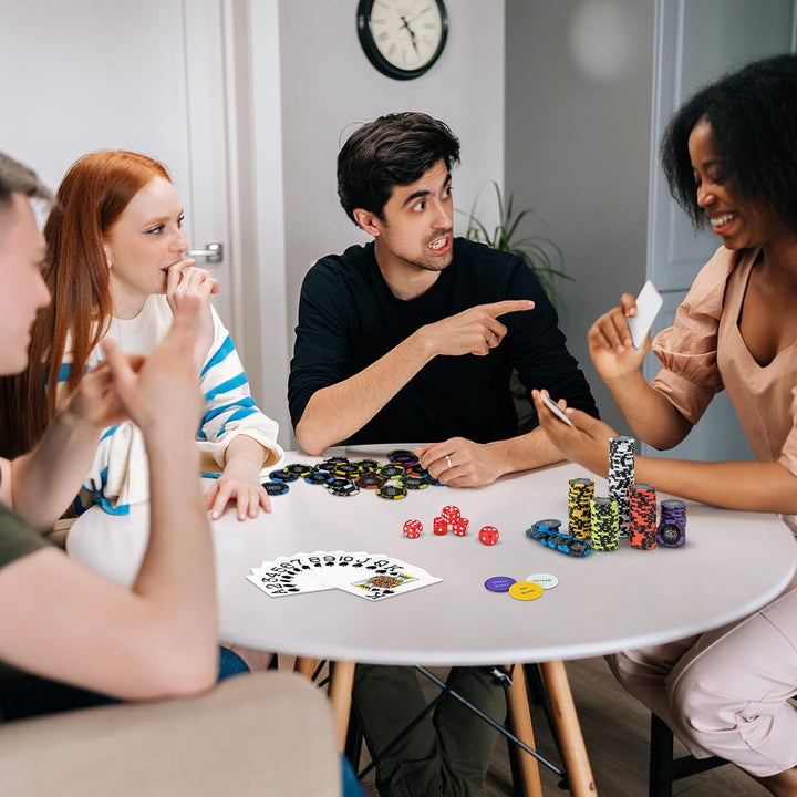 COSTWAY Pokerset mit 500 Laser-Chips, Pokerkoffer mit 2 Spielkarten, 5 Würfeln, 3 Händler-Chips &amp;2 S