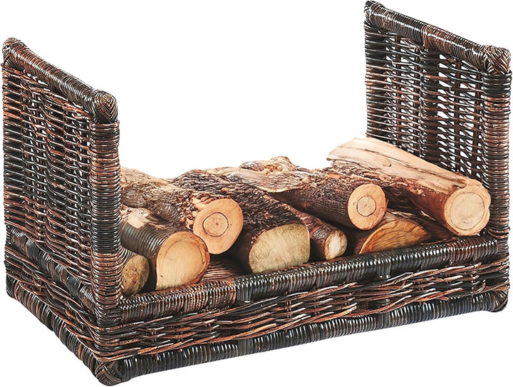 Kobolo Kaminholzablage Kaminholzregal - krabu Rattan - mit Leinenstoff - 75x44x45cm