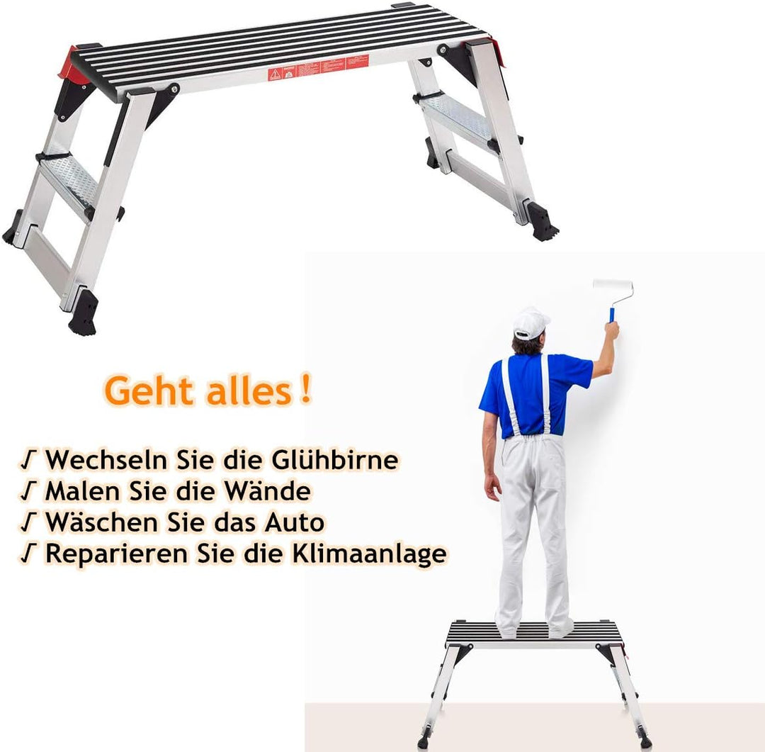 RELAX4LIFE Arbeitsplattform Alu, Arbeitsbühne mit Ausgleichhebeln, klappbare Trittbank mit Sicherhei
