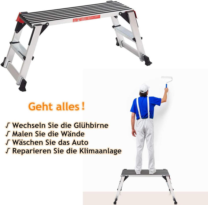 RELAX4LIFE Arbeitsplattform Alu, Arbeitsbühne mit Ausgleichhebeln, klappbare Trittbank mit Sicherhei