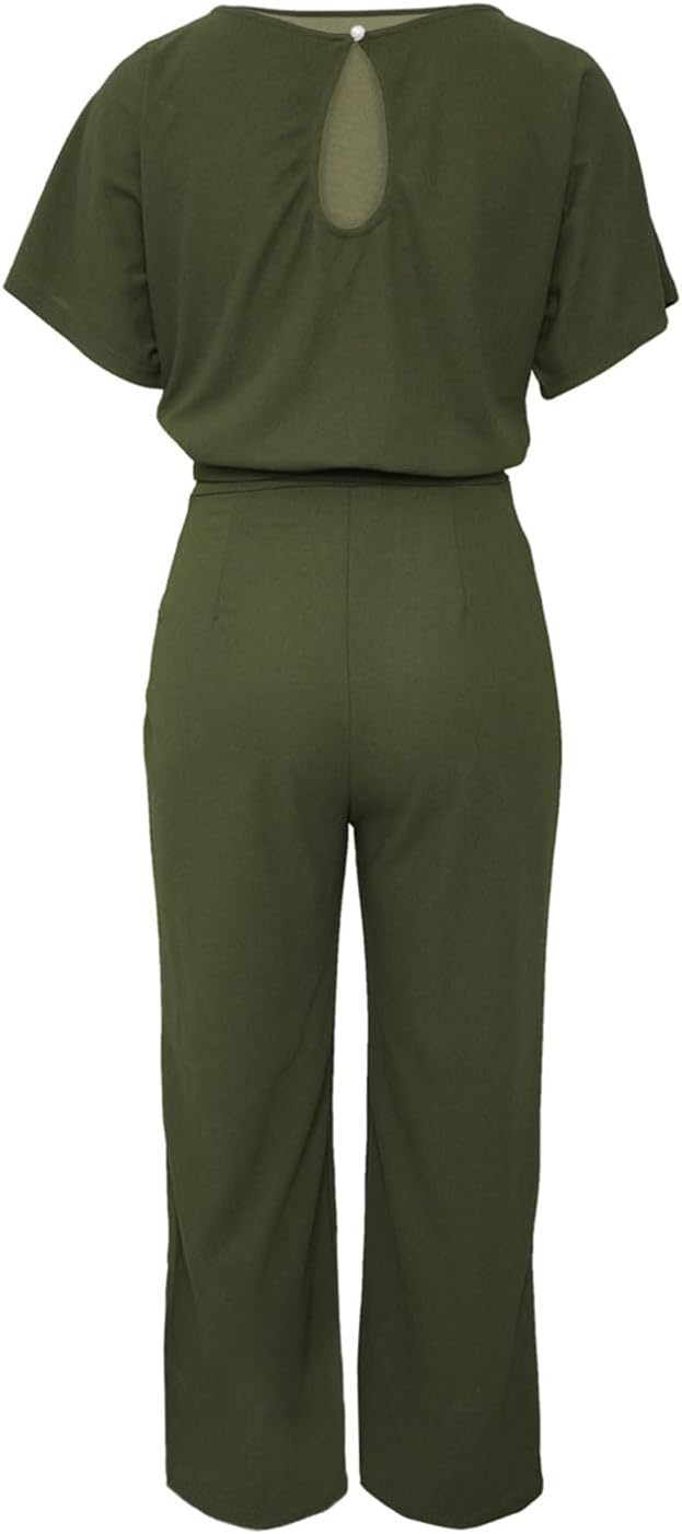 Bipily Damen Kurzarm Lang Jumpsuit Elegant Overall Jumpsuits O-Ausschnitt Playsuit Romper Hosenanzug