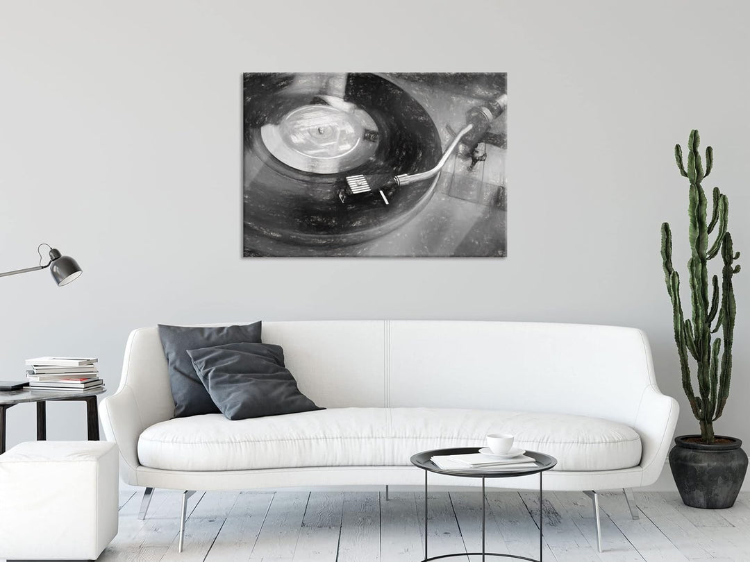 Pixxprint Glasbild | Wandbild aus Echtglas | Schallplatte | 80x60 cm | inkl. Aufhängung und Abstands