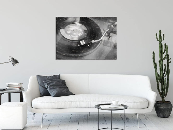 Pixxprint Glasbild | Wandbild aus Echtglas | Schallplatte | 80x60 cm | inkl. Aufhängung und Abstands