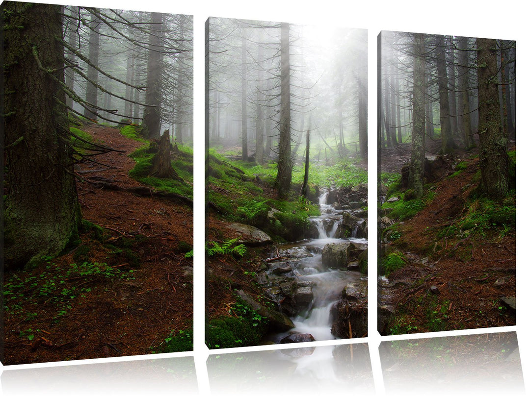 Pixxprint Bach im Wald als Leinwandbild - Grösse: 3-Teilig (120x80cm) - Wandbild - Kunstdruck - fert