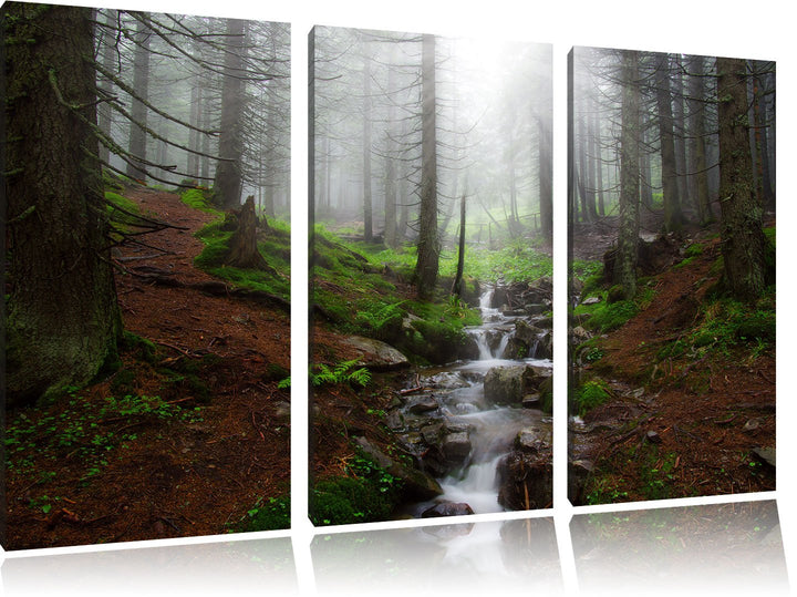 Pixxprint Bach im Wald als Leinwandbild - Grösse: 3-Teilig (120x80cm) - Wandbild - Kunstdruck - fert