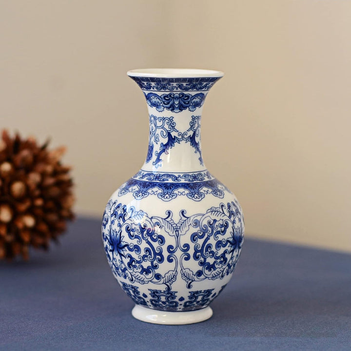 fanquare Kleine Blaue und Weisse Porzellan Vase, Chinesische Vasen Deko, Traditionelle Keramik Blume