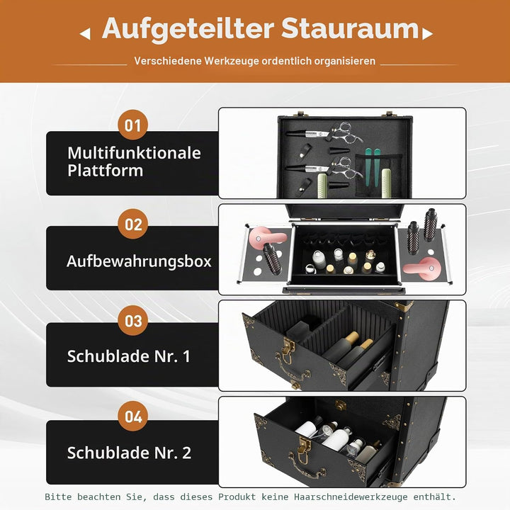 Kosmetikkoffer Trolley, Friseurkoffer Mit Passwortsperre Gross Make Up Koffer Mit Rollen 360° Drehba