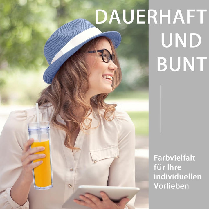 Volhoply 480ml Kunststoff Skinny Becher Mit Deckel und Strohhalm Bulk 8 Pack, Isoliert Doppelwand Bp