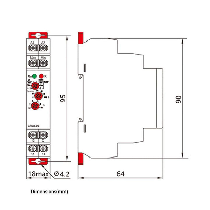 Niveaurelais, GRL8-02 AC/DC 24V-240V 10A Niveaurelais zur Überwachung des Flüssigkeitsstands in Beck