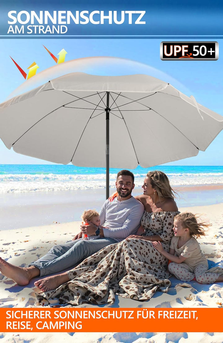 4smile Sonnenschirm Strand Ø 180 cm mit Hüll, Beige - UPF 50+ Strandschirm SunnyJoy, Strandschirm wi