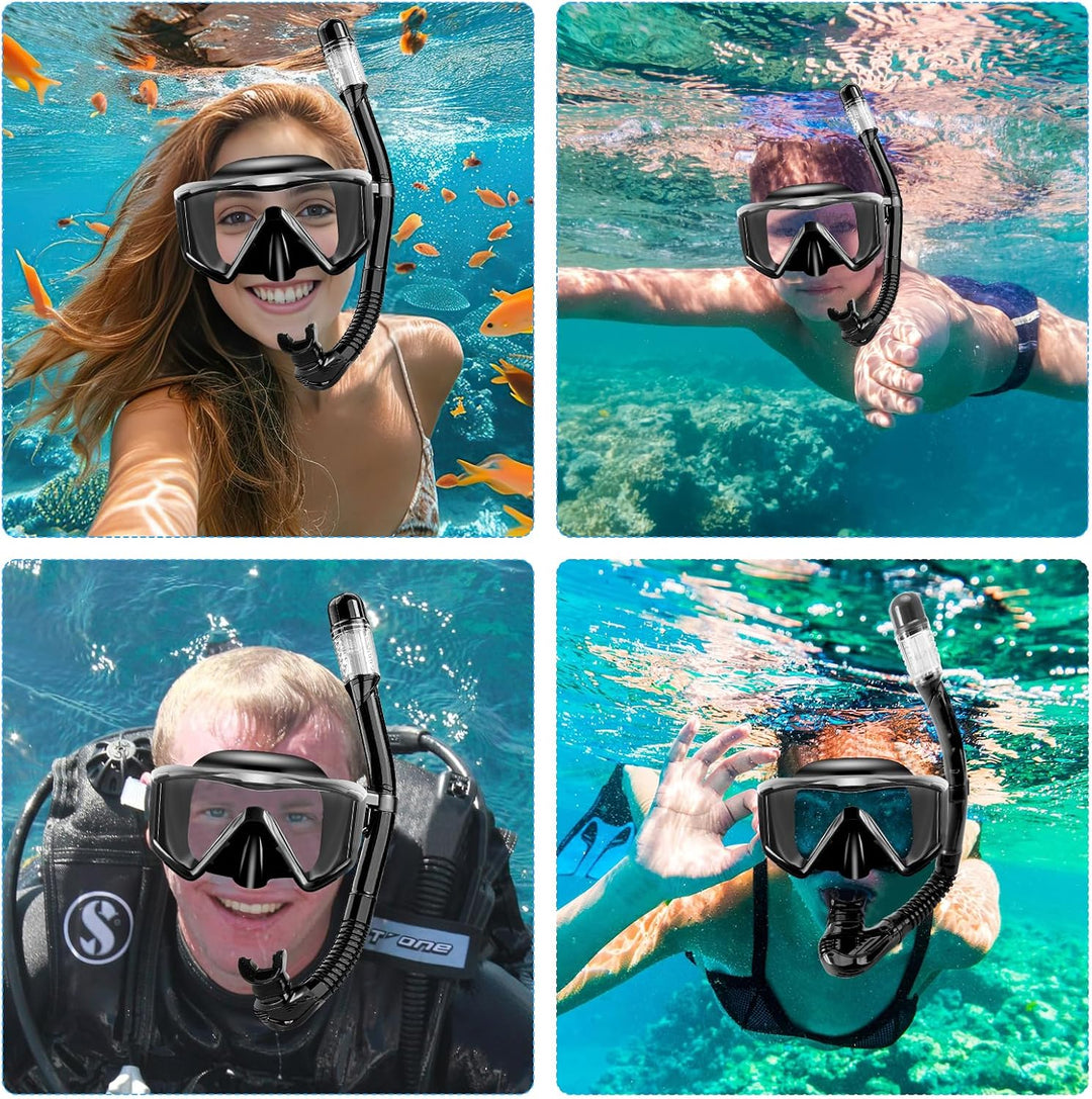 Schnorchelset Erwachsene,Taucherbrille Erwachsene mit Dry Schnorchel, wasserdichte Tauchmaske Anti-F