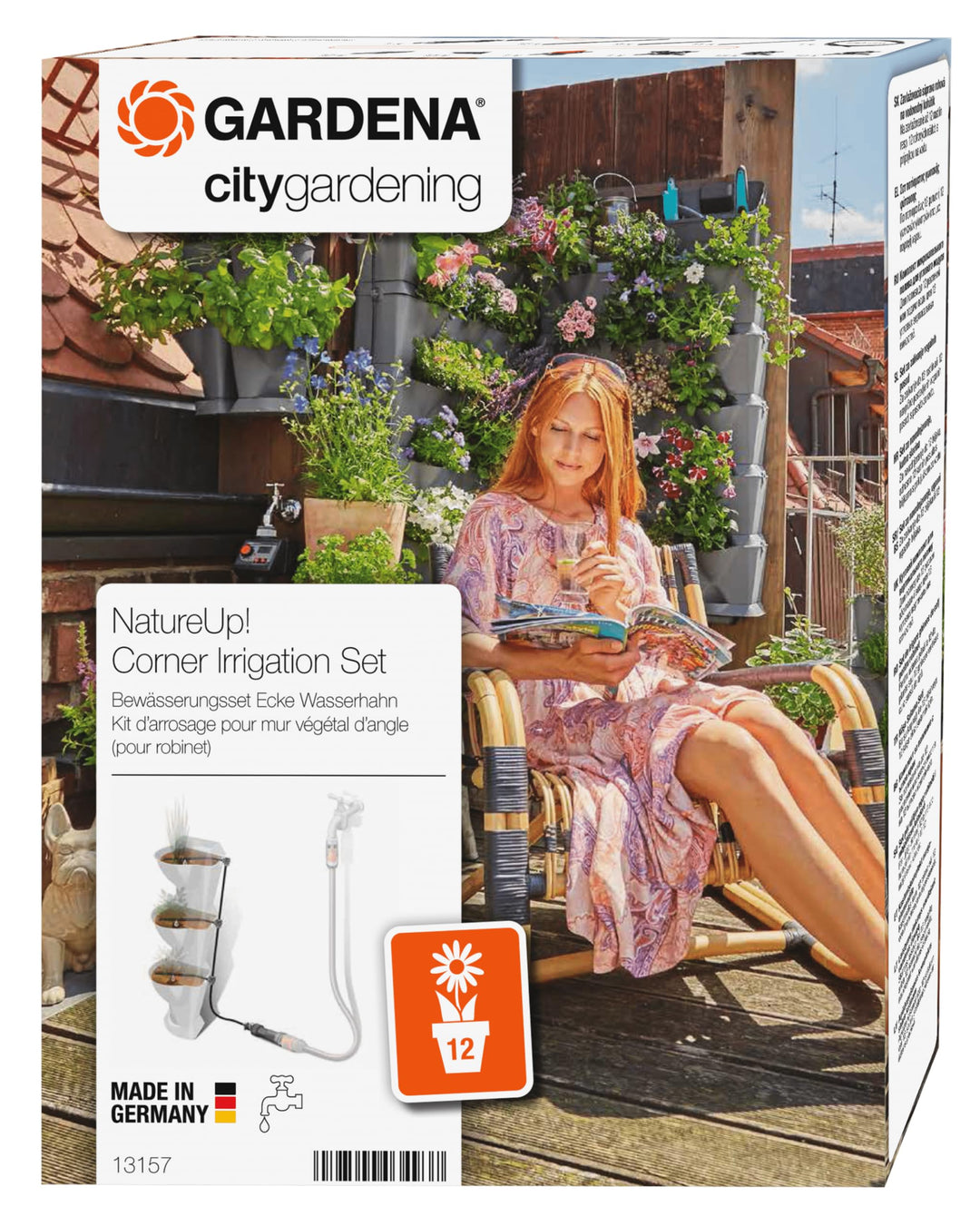 Gardena NatureUp! Bewässerungsset Ecke Wasserhahn: Bewässerungssystem für bis zu 12 Pflanzen, unsich