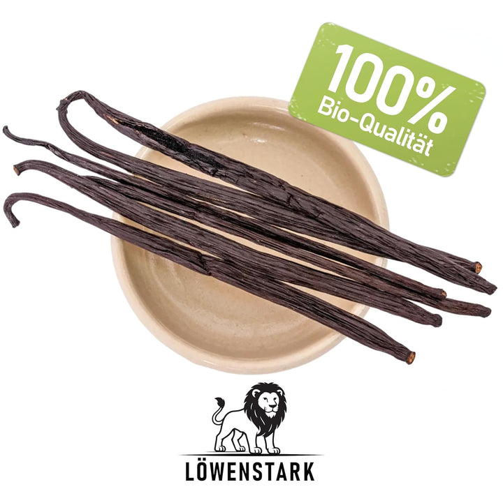 Löwenstark I BIO Vanille-Schoten Bourbon (13-15cm) I Vanille-Stangen aus Madagaskar in feinster Bio-