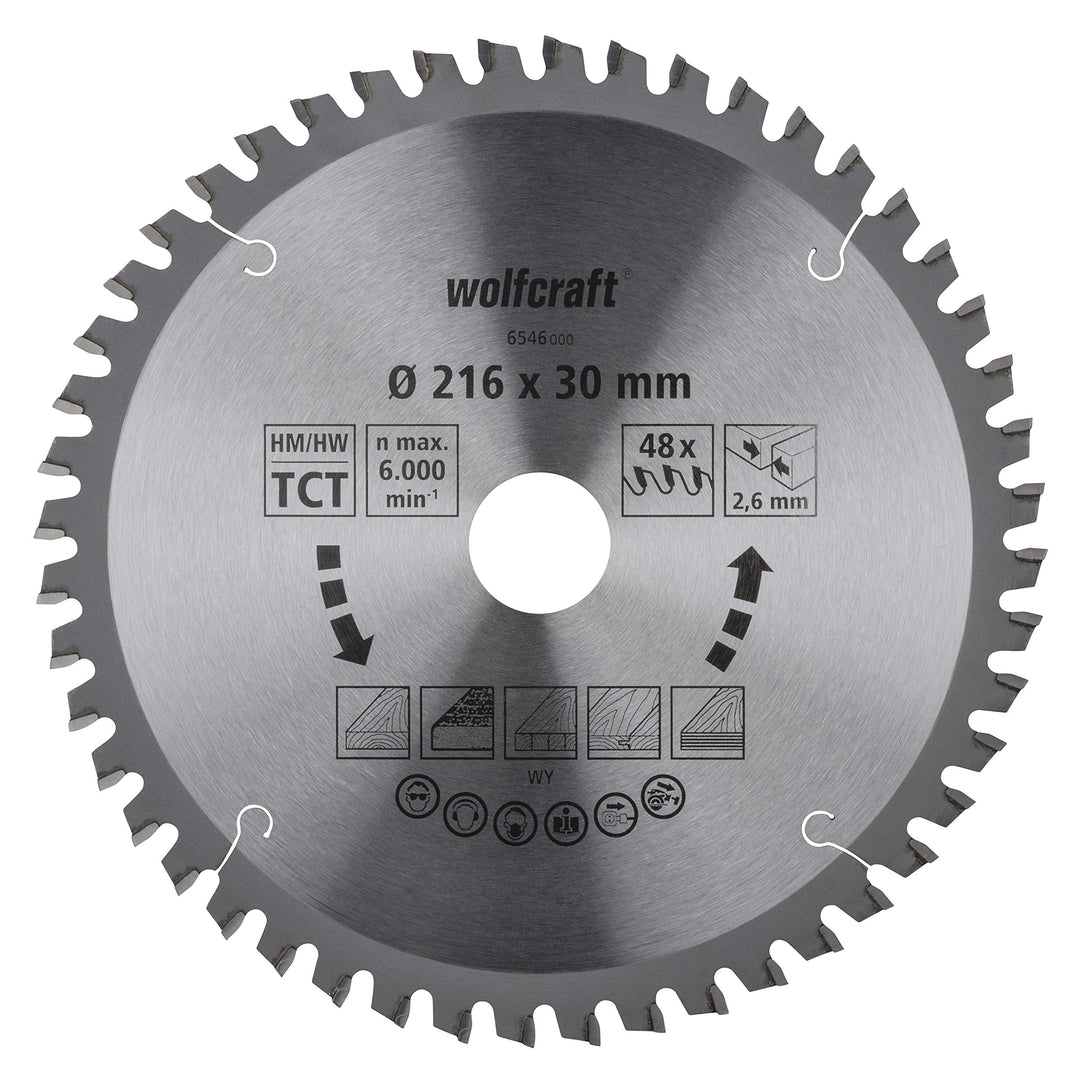 wolfcraft 6546000 Kapp- und Gehrungssägeblatt ø 216 mm - feine, saubere Schnitte