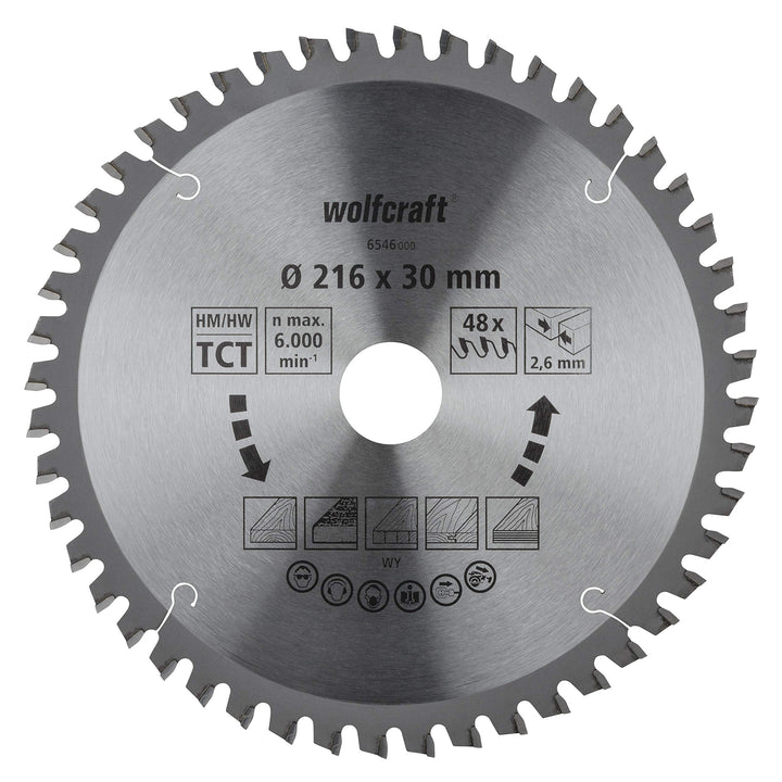 wolfcraft 6546000 Kapp- und Gehrungssägeblatt ø 216 mm - feine, saubere Schnitte