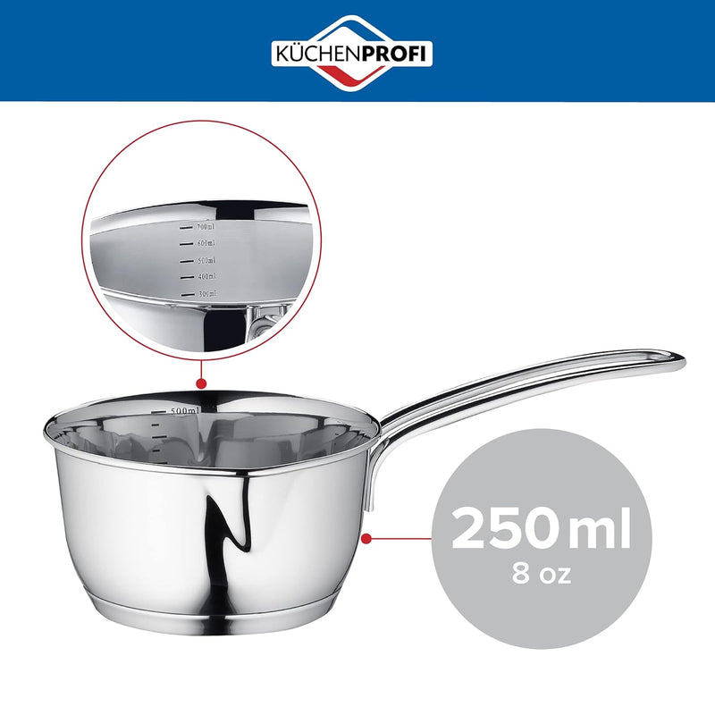 Küchenprofi Kochtopf 10cm, 250ml | Edelstahl | Buttertopf Induktion | Milchkännchen mit Ausguss | mi