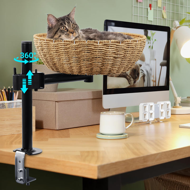 Katzenbett für Schreibtisch - 360° Drehfunktion & höhenverstellbar, Montage ohne Bohren, erweitert d