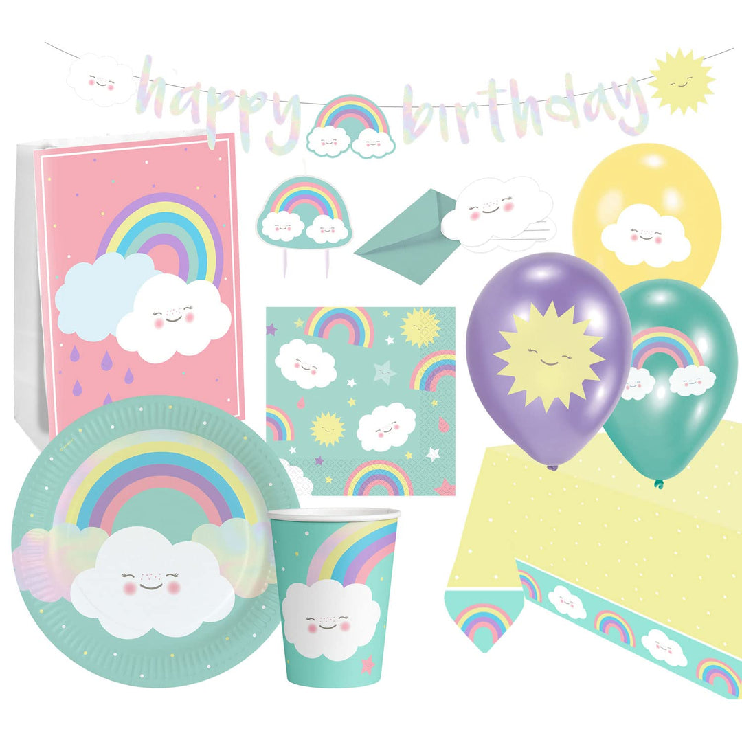 Amscan 9050 0369-66 - Partyset Rainbow & Cloud, 61-teilig, Einweggeschirr & Dekoration, Regenbogen,